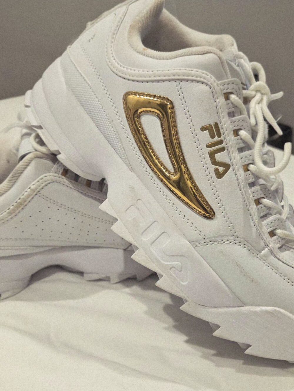 FILA Women's White and Gold Platform Chunky Sneaker